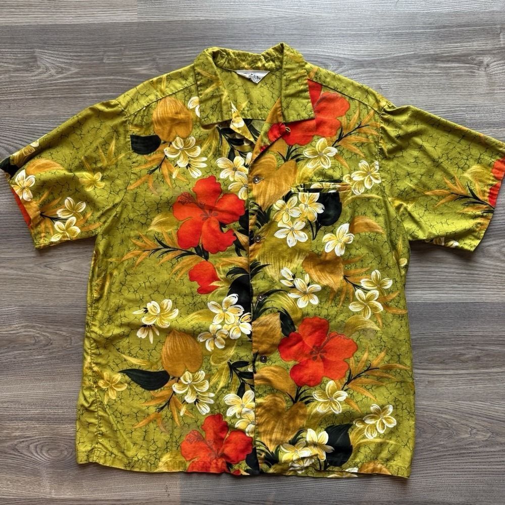 Vintage 60s 70s Reef Hawaiian Loop Collar Rayon Shirt  Mens Size Large Camp